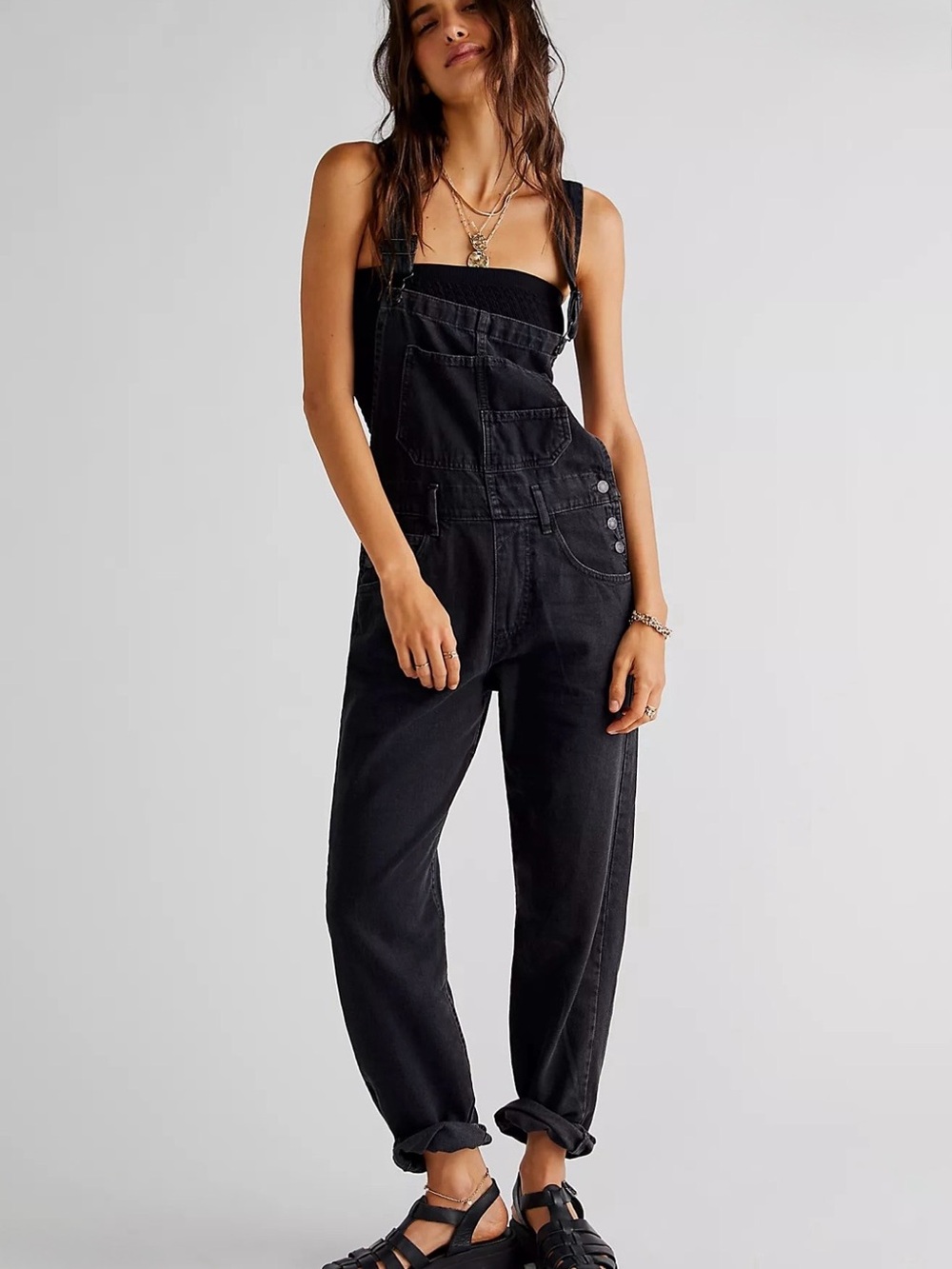 Free People We The Free Ziggy Overalls XS Washed Black